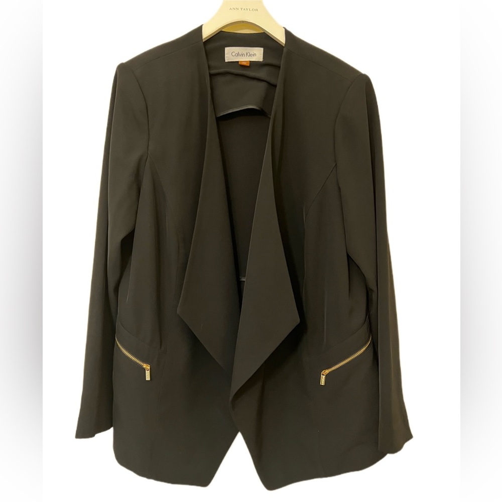 Calvin Klein Long Open Front Zipper Blazer Size 14W